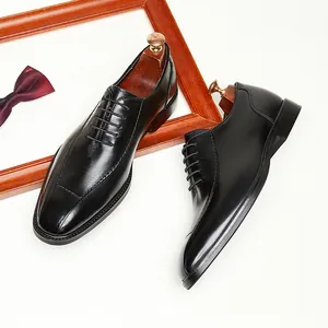 Chaussures Derby en cuir de vachette noir faites main pour hommes habillées business
