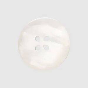 High-end pearlescent white resin button with 4-hole design for high-fashion garments.