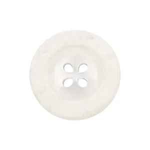Premium white resin button with marbled rim and four holes for designer garments