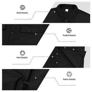 Détails de la veste de travail noire pour hommes montrant le col, la poche et le tissu