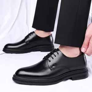 Men's classic black leather Derby shoes, perfect for business formal occasions and weddings