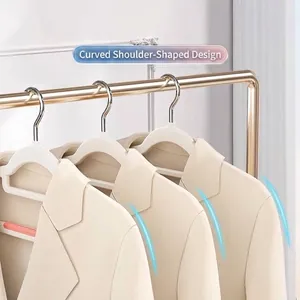 Non-slip plastic clothes hangers with wide shoulder arc design for suits and coats.