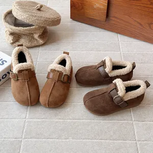 French vintage frosted warm plush slip-on children's shoes for girls winter walking