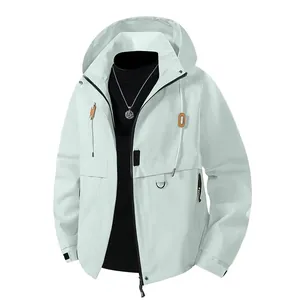 Thin windproof and waterproof hooded utility jacket in light grey for men and women