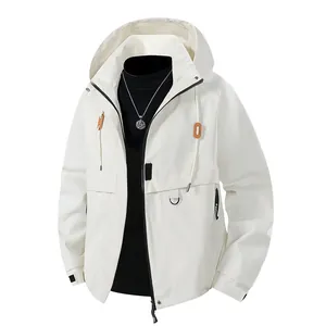 Premium white hooded workwear jacket for men with windproof and waterproof fabric
