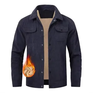 Veste classique en velours côtelé bleu marine pour hommes avec doublure en polaire chaude