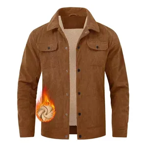 Veste en velours côtelé pour hommes avec doublure sherpa chaude et col à revers