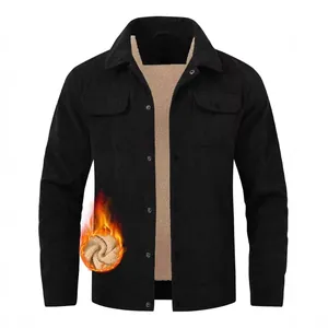 Veste en velours côtelé noir pour homme avec doublure sherpa chaude et col à revers