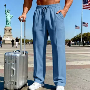 Blue straight-leg sweatpants with drawstring waist for men's casual outdoor wear