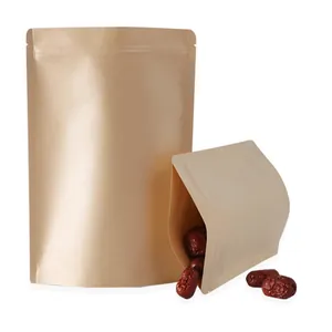 Thickened kraft paper stand-up pouch for food storage with resealable zip lock design