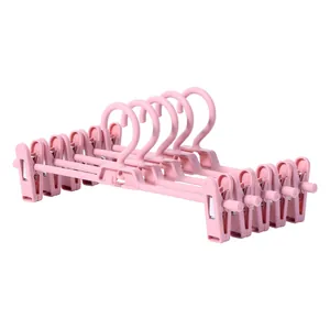 Perchas para pantalones rosas ajustables con clips, pack de 5 ahorro de espacio
