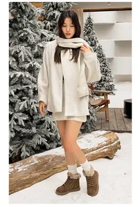 Retro brown platform snow boots with warm fur lining shown in a winter outdoor scene.