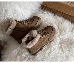 Retro brown platform snow boots with plush lining and anti-slip thick rubber soles