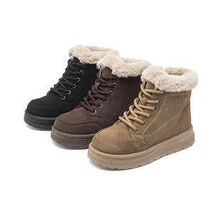 Retro women's winter snow boots with thick soles and warm faux fur lining, 3 colors