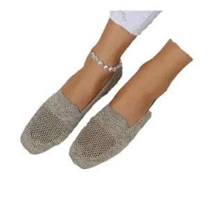 Stylish breathable knitted mesh round toe flat shoes for women summer casual loafers style
