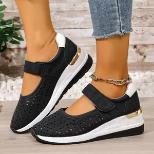 Lightweight breathable laser-cut wedge platform shoes with adjustable velcro strap