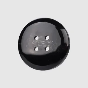 Premium black round resin button featuring a classic 4-hole design for luxury clothing