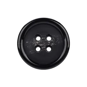 High-end black resin 4-hole button with subtle white marbled pattern for upscale clothing