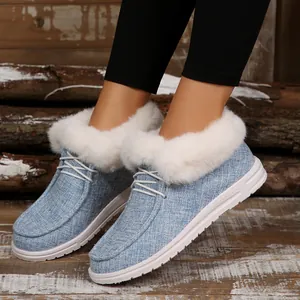 Damen Warme Kunstpelz Gefütterte Segeltuch Loafer Lässige Flache Mokassin Schuhe Winter Komfort Plüsch Sneaker Für Frauen