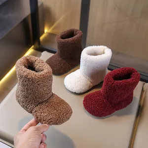 Kids Lamb Wool Snow Boots Toddler Fleece Lined Winter Warm Shoes Slip On Furry Boots For Boys Girls Non Slip Sole