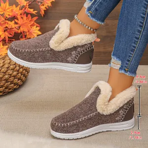 Bottes de neige d'hiver marron chaud pour femmes avec doublure en fausse fourrure douce