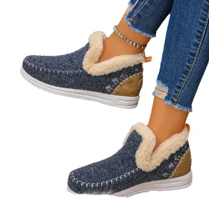 Bottes de neige d'hiver bleues pour femmes avec doublure en fausse fourrure chaude