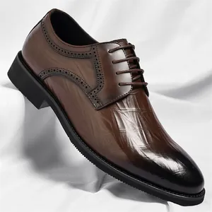 Chaussures Derby en Cuir Recyclé pour Hommes Business Formelles Motif Crocodile Brogue Gaufré Mariage Respirantes