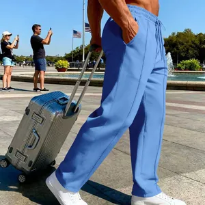 Seitenansicht der blauen lockeren Freizeithose für Herren mit elastischem Kordelzug