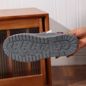 Close-up of the anti-slip sole on warm fleece-lined winter loafers for women.