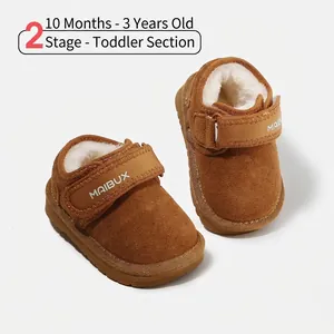 Bottes de Neige pour Bébé Hiver Cuir Suédé Doublure en Peluche Artificielle Chaussures Chaudes Semelle Souple Antidérapante pour Garçons Filles