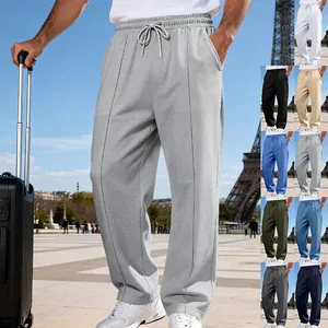 Pantalon de Sport Décontracté pour Hommes à Taille Coulissante Coupe Droite Couleur Unie en Polyester pour Voyage Quotidien Mode Urbaine
