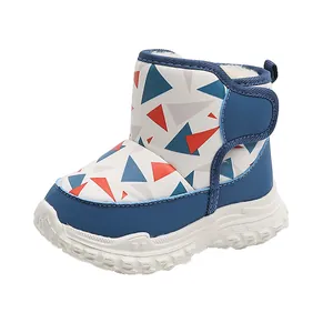 Winter-Schneestiefel für Kleinkinder mit warmem Fleecefutter und blauem Dreiecksmuster