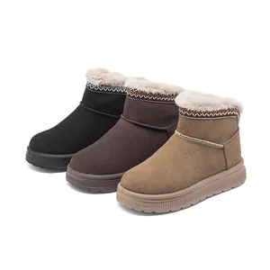 Winter ethnic style embroidered platform short snow boots for women in three colors