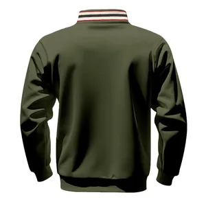 Achteraanzicht van olijfgroene zware fleece-hoodie met opstaande kraag en rits