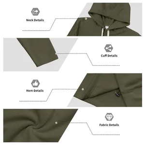 Detailweergaven van olijfgroene fleece hoodie voor heren met manchet en textuur