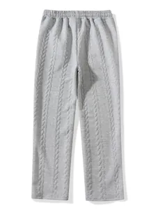Pantaloni sportivi grigi da uomo con trama a trecce e gamba larga dritta casual