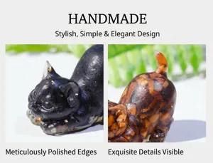 Crystal Stone Cat Figurine Detail Shot Handmade Resin Desktop Ornament Decor Office