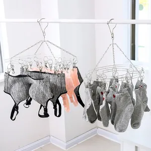 Multi-clip stainless steel drying racks for socks and underwear in indoor setting