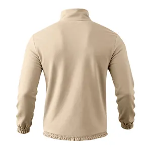 Vista trasera de sudadera de forro polar beige para hombre con dobladillo