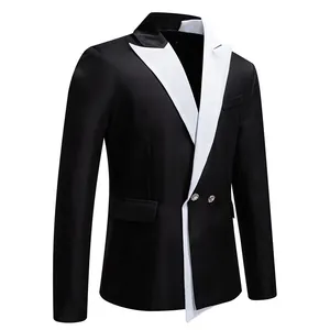 Stylish men's slim fit black blazer with white peaked lapels for formal events