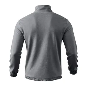 Vista trasera detallada de una sudadera de forro polar gris para hombre con bajo.