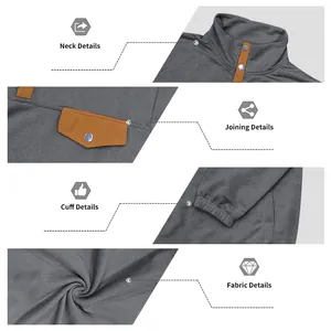 Detalles macro de sudadera de forro polar para hombre con cuello Henley y puños acanalados