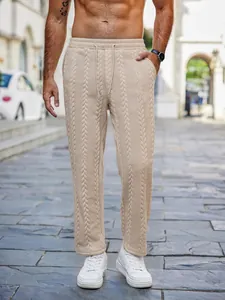 Pantaloni casual da uomo con maglia a trecce, coulisse in vita e gamba dritta e larga.