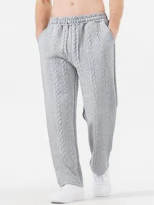Pantaloni casual grigi da uomo a trecce con coulisse e taglio dritto e ampio