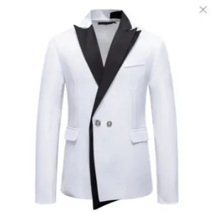 Elegant slim fit white men's blazer with black peak lapel for formal groom tuxedo