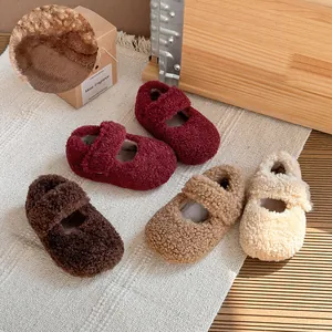 Scarpe Invernali in Pile Sherpa per Bambini Scarpe Calde in Stile Francese Mary Jane per Neonati Scarpe da Principessa in Cotone Antiscivolo