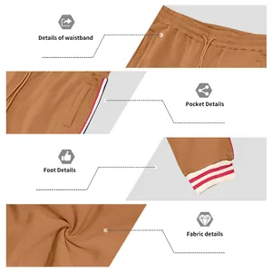 Detailed macro view of heavy fleece sweatpants waistband, pockets, and striped cuffs.