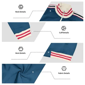 Detail view of the ribbed cuffs, hem, neckline, and fleece fabric of the men's jacket