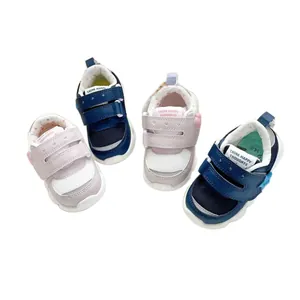 Breathable lightweight baby functional walking shoes with velcro straps in navy and pink