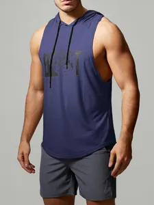 Canotta fitness con cappuccio da uomo con stampa grafica BEAST audace in colore blu